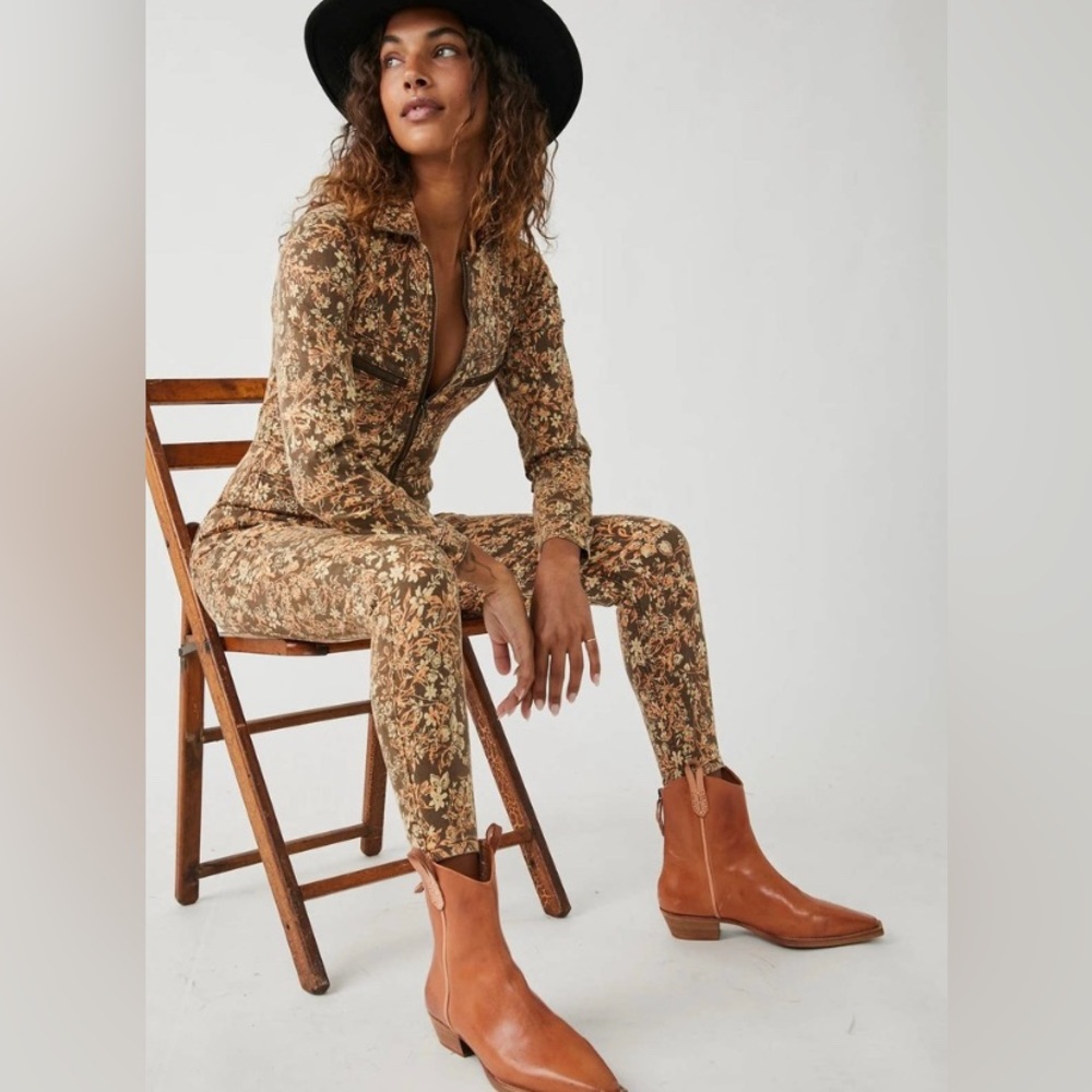 NWT Free People Lennox Printed Jumpsuit Cappuccino Combo Size Small